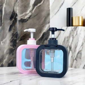 Flacon vide en plastique pour gel douche, lotion corporelle, 300ml/500ml, noir rose mat, carré, avec pompe, pour shampoing, impression sérigraphique - Product Image 1