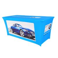 Nappe de table personnalisée en couleur imprimée par sublimation extensible de haute qualité Couverture de table d'affichage de 4 pieds 6 pieds 8 pieds pour salons professionnels