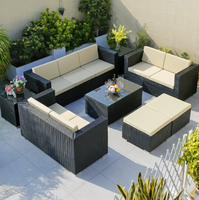 Modernes Outdoor-Freizeitmöbel-Set Wasserfestes Holz-Rattan-Sofa für Garten, Innenhof, Gastronomie, Hotels und Parks