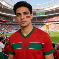 T-shirt personnalisé avec logo et motif drapeau marocain, respirant et à séchage rapide, avec accessoires pour cheveux et peinture faciale pour les jeux de ballon