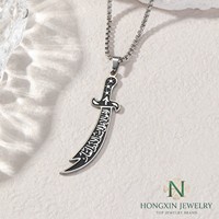 Collier vintage en acier inoxydable PVD, motif épée scimitar Zulfiqar, style musulman islamique arabe, cadeau de mode pour l'Aïd et le Ramadan, vente en gros