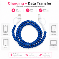 Kabel Charger Ponsel 4 in 1 Warna Biru Dongker Klasik, Pengisian Cepat, Multi USB, Aksesoris Mobil, Hadiah Fashion, Tipe C