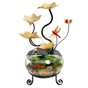 Pecera de cristal minimalista con forma redonda y fuente de agua con diseño de loto para decoración de escritorio en la sala de estar. - Product Image 5