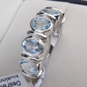 แหวนโอปอลทรงเรขาคณิตสีฟ้าบุษราคัมโบโฮตัดด้วยหินธรรมชาติชุบโรเดียมสีเงินบริสุทธิ์ - Product Image 1