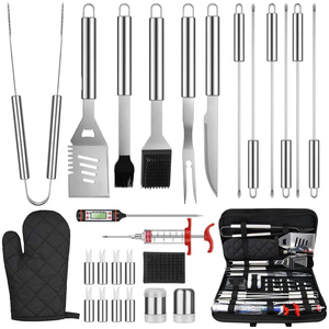 Ensemble d'outils de barbecue 32 pièces, mini outils de grillades, accessoires de camping, ustensiles de barbecue, barbecue d'extérieur avec sac de transport, thermomètre, tapis de grillades - Product Image 1