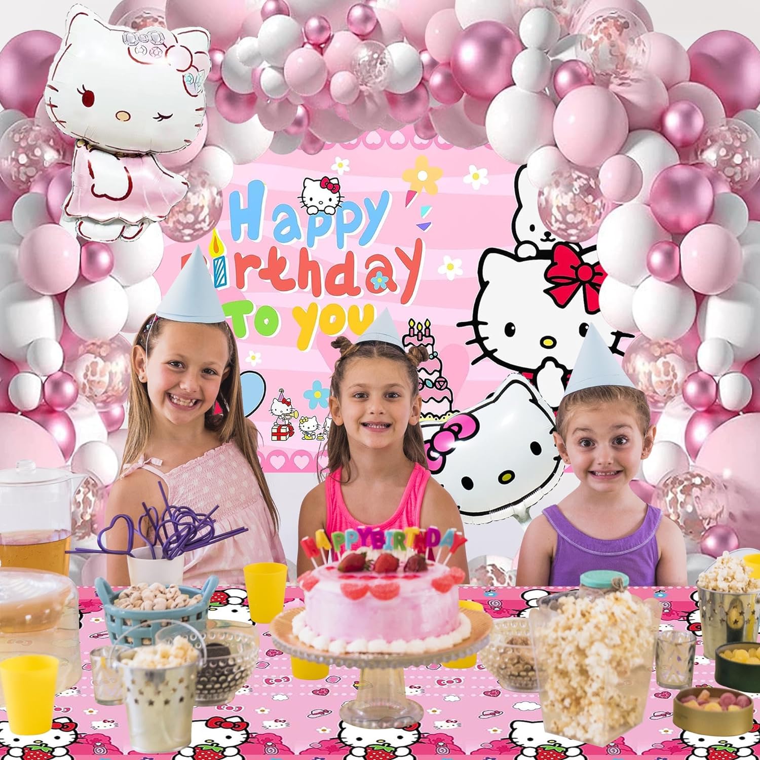 Decorazioni compleanno Kawaii palloncini rosa Kit arco cartoni animati forniture per feste di compleanno per ragazze ragazzi Anime festa decorazione X0468