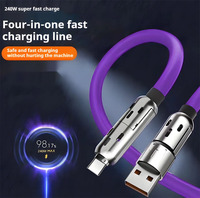 Kabel Tipe-C LED RGB 4-in-1 Super Cepat Arus 5A 65W PD 27W Pengisi Daya Cepat 3A Pengisian Cepat Kabel Pengisi Daya USB C Paduan Seng