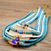Collier pendentif en acier inoxydable fait main, style décontracté/sportif, pierre naturelle, perle de verre bleu turquoise, unisexe