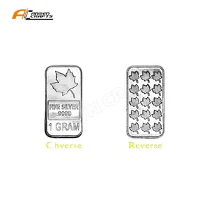 China Manufacturer Hot Sales Details Mint Leaf 1 Gram.999 Fine Silver Bar Ingot