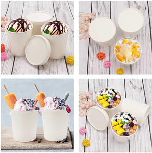 8-32oz <strong>Disposable</strong> Dessert Bowl with Paper Lids Ice Cream Freezer Containers Premium <strong>Disposable</strong> <strong>Drinkware</strong> - Product Image 5