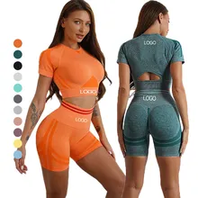 RTS Seamless Yoga Set Women 2PCS Two Piece Crop Top Bra Leggings Sport Suit Running Workout Outfit Fitness Wear Gym Set