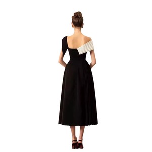 Elegante señoras hombro oblicuo cintura delgada largo Maxi plisado imperio translúcido volantes mujeres elegante dulce sólido - Product Image 5