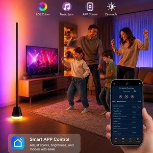 Lampe sur pied d'angle intelligente LED RGB 60, commande par application, 16 millions de couleurs, synchronisation musicale, pour chambre, salle de jeux, ambiance - Product Image 5