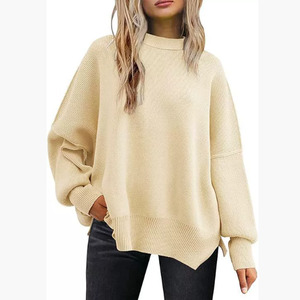 Elegante maglione europeo da donna autunno Casual a maniche lunghe lavorato a maglia con spacco laterale e dettaglio di scrollate di spalle - Product Image 3