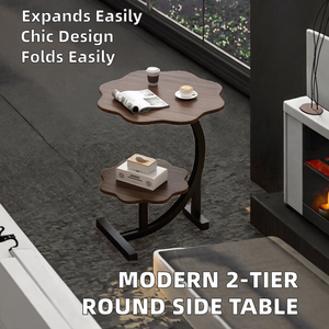 Nordic Modern 2-Tier Round Coffee <strong>Table</strong> for Living Room Convertible Wooden <strong>Side</strong> <strong>Table</strong> <strong>Small</strong> Design - Product Image 3