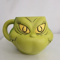 Reçine süt kahve su bardakları 16 oz 3D seramik Figural kupa reçine süt kahve su bardakları yeşil canavar noel kupa