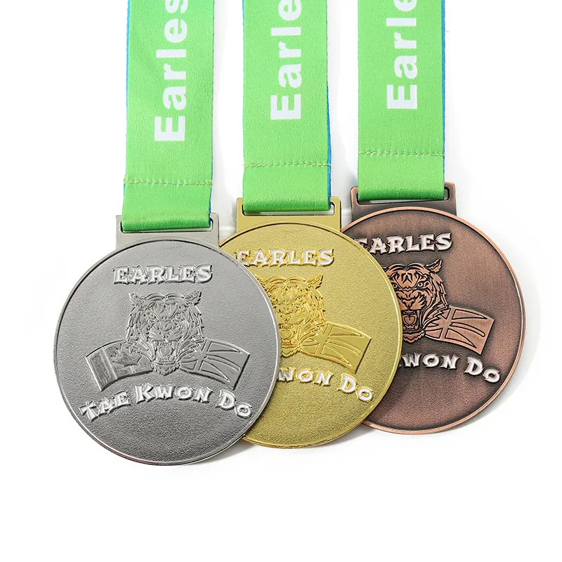 custom metal gold silver copper taekwondo 3d embossed tiger medal