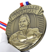 Médaille personnalisée en laiton plaqué or avec gaufrage, médailles de musculation pour club, en alliage de zinc, avec logo et lettres 3D en métal