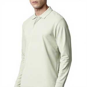 Polo de Punto de Manga Larga para Hombre, Color Sólido, Estilo Casual, Verde Claro, Corte Regular - Product Image 3