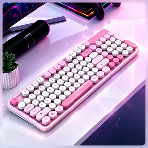 Cute Retro 104-Key Colorful Round Keycaps Wireless RF Combo Keyboard and <b>Mouse</b> Set with Ergonomic Design for Gaming - Product Image 6