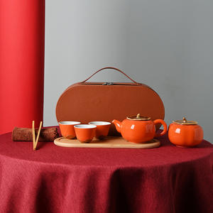 Persimmon <b>Tea</b> <b>Set</b> Ceramic Portable Travel Bag With Tray Business Gift Oriental Design - Product Image 5