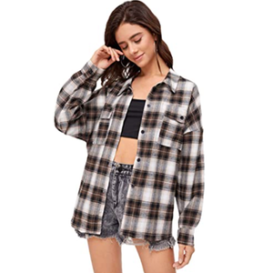 Deniswer Spring 2020 Casual Woven <strong>Flannel</strong> Cotton Plaid <strong>Shirt</strong> for <strong>Women</strong> - Product Image 4