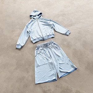 Custom Sweat <b>Suit</b> Acid Wash Zip up Hoodie Two Piece Shorts Set Men's Sports Tracksuit Unisex 100% Cotton Hoodie Set <b>Jogging</b> <b>Suit</b> - Product Image 1