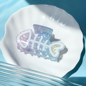 Nouvelle série Océan : Pince à cheveux en plastique légère, motif étoile de mer et coquillage, bleu dégradé, motif dauphin et arête de poisson, pour usage quotidien - Product Image 5