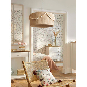Abat-jour en corde de chanvre avec perles en bois, forme cylindrique, source de lumière LED pour salon, chambre à coucher, luminaire de plafond - Product Image 3