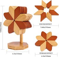 LUMINA Ensemble de 5 dessous-de-plat et sous-verres en bois de noyer écologique, motif éolienne, facile à ranger, pour pots à fondue et cuisson