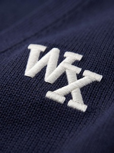 Cropped Style Oversized Knit <strong>Cardigan</strong> <strong>Navy</strong> Blue Custom Logo Knitwear Embroidery Style Short <strong>Cardigan</strong> for Women - Product Image 3