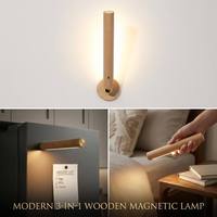 Lampe murale magnétique en bois rechargeable 360° °   Applique murale LED pivotante, détachable et portable, veilleuse