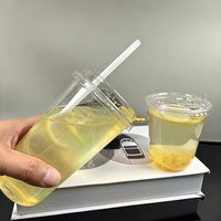 Gobelets en plastique transparent PET en forme de U avec logo personnalisé, 360 500 700U, pour thé au lait, avec couvercle, jetables, diamètre 98 mm