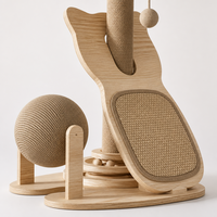 Arbre à chat multifonctionnel moderne avec design silhouette de chat, poteau à gratter en sisal, balle suspendue et piste en bois massif