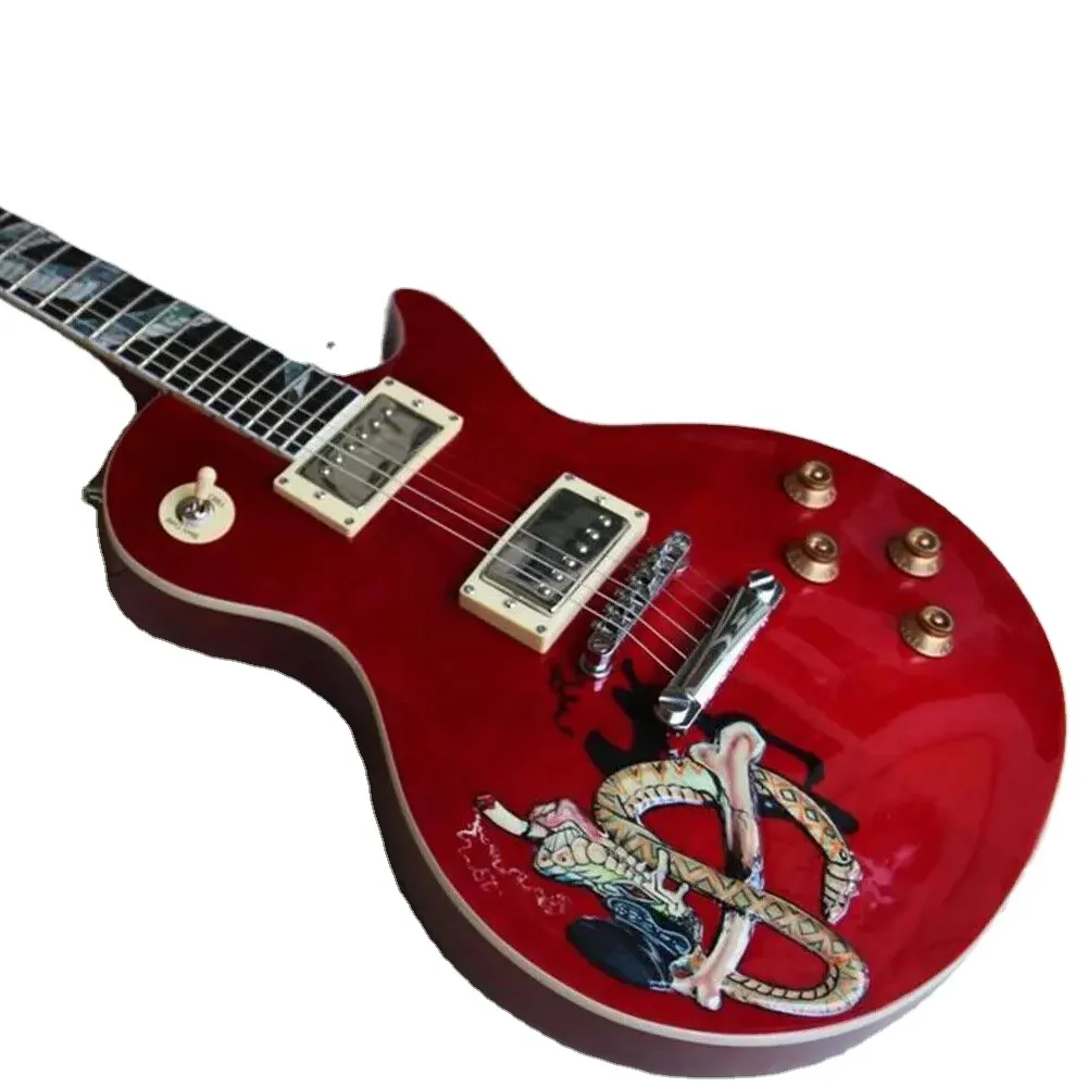 New Wholesale Customized Electric Guitars and Abalone 3D Cobra Inlaid Cherry Red