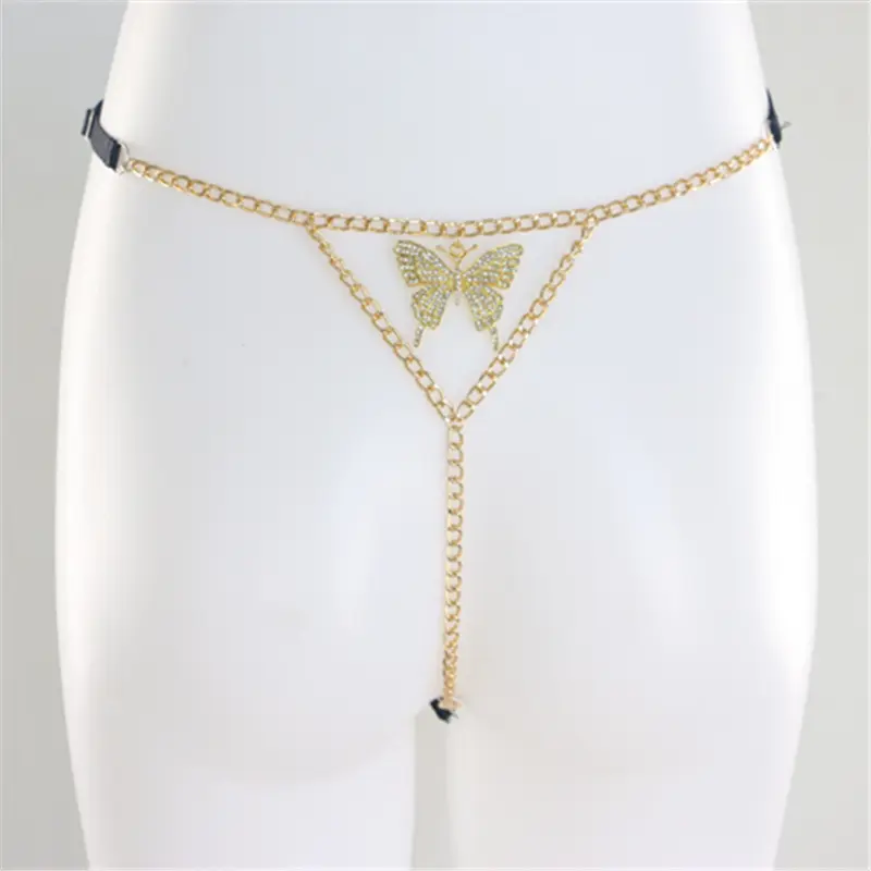 Deep love design unico farfalla lega color oro catena in vita hot sexy perizoma modelli crotchless g string mutandine donna