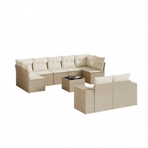 Set Divano da Giardino Moderno in Polyrattan Beige, 10 Pezzi, Arredamento da Esterno Resistente alle Intemperie, Design Contemporaneo - Product Image 1