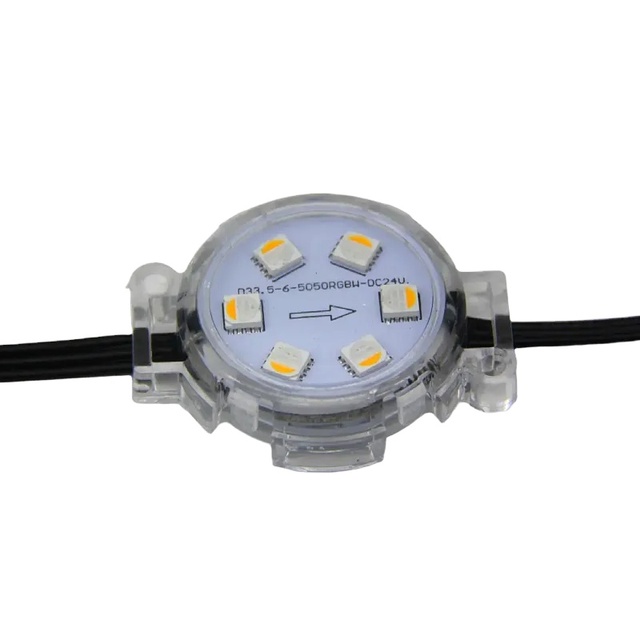 UCS2904-RGBW LED Pixel Module DC24V 20pcs/set 40mm Diameter,IP68;1.8W;Black Wire Clear Flat Case RGBW Led Point Lights