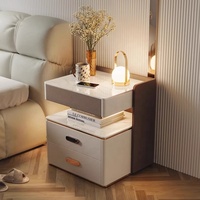 Table de chevet multifonctionnelle intelligente en bois et pierre, design moderne minimaliste sophistiqué de luxe, meuble de chambre à coucher à trois tiroirs