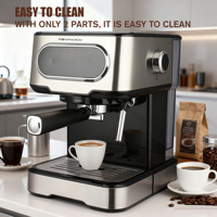 Machine à café expresso semi-automatique avec écran numérique pour la maison, le bureau, le café, le barista, utilisation facile pour la préparation du café
