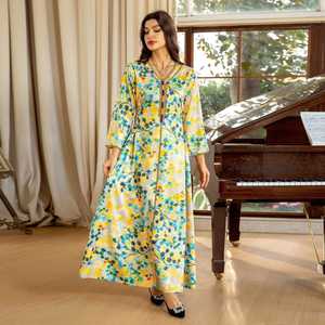 Femme Modeste Diamant Revers Abaya Chic Ramadan Caftan Marocain Jalabiya Robe Polyester Soie pour Adultes Dubai Robe <span class=keywords><strong>Djellaba</strong></span> - Product Image 4