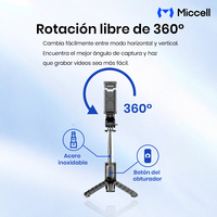 Bâton de selfie sans fil Miccell avec rotation à 360° °   Télécommande et trépieds pour téléphone portable, idéal pour les voyageurs et les vlogueurs
