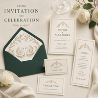 Suite d'invitations de mariage vintage de luxe, design d'enveloppe avec cygne doré, invitation de mariage personnalisée et carte RSVP assortie