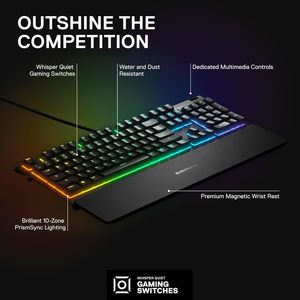 Clavier de jeu <span class=keywords><strong>SteelSeries</strong></span> Apex 3 RGB, éclairage RGB 10 zones, résistant à l'eau IP32, repose-poignets magnétique de qualité supérieure - Product Image 3