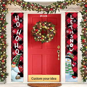 ป้ายแขวนคริสต์มาส C&S ลายสก็อตสีแดง Ho Ho Ho Let It Snow ตุ๊กตาโนมส์ ตุ๊กตาหิมะ ของตกแต่งประตู โพลีเอสเตอร์ สำหรับตกแต่งภายในและภายนอกอาคาร ธงปาร์ตี้ - Product Image 1