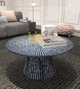 Mesa de centro Mother of Pearl-Mesa de madera hecha a mano con detalle de incrustaciones para sala de estar e interiores elegantes - Product Image 1