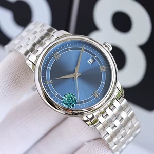 Montre homme automatique mécanique classique de style designer, cadran bleu soleil, chiffres romains, bracelet en acier inoxydable, date, luminescente - Product Image 3