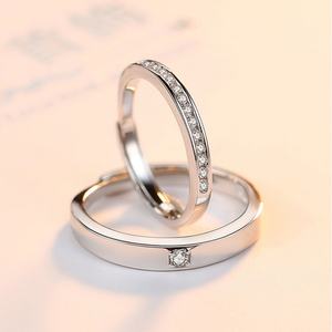 Casal Love <span class=keywords><strong>Promise</strong></span> Anéis 925 Sterling Silver Zircon Anéis de Noivado Ajustável para Mulheres Homens Bezel Setting para Festa de Casamento - Product Image 4