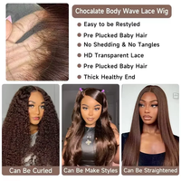 Perruques Bob en Cheveux Humains Indiens Remy Ondulés Chocolat Pré-Décolorés, Vente en Gros Usine, Dentelle HD Frontale pour Cheveux de Bébé, Sans Colle