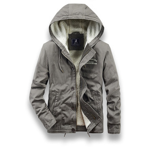 2023 Winter <strong>Men's</strong> Bomber <strong>Jacket</strong> Plus <strong>Velvet</strong> Padded Deck Cotton Hooded Solid Color Casual <strong>Jacket</strong> for Autumn - Product Image 3
